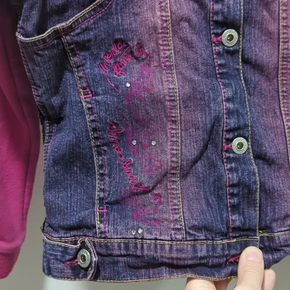Eckō Ecko Red Girls Denim Sweatshirt Jacket Size M Pink Embroidered Rhinestone